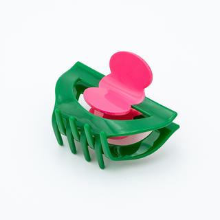 【瓜生太郎】Hair Claw M size_Vivid Pink & Forest Green　ヘアクリップ