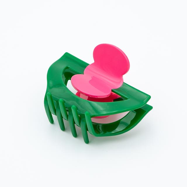 【瓜生太郎】Hair Claw M size_Vivid Pink & Forest Green　ヘアクリップ