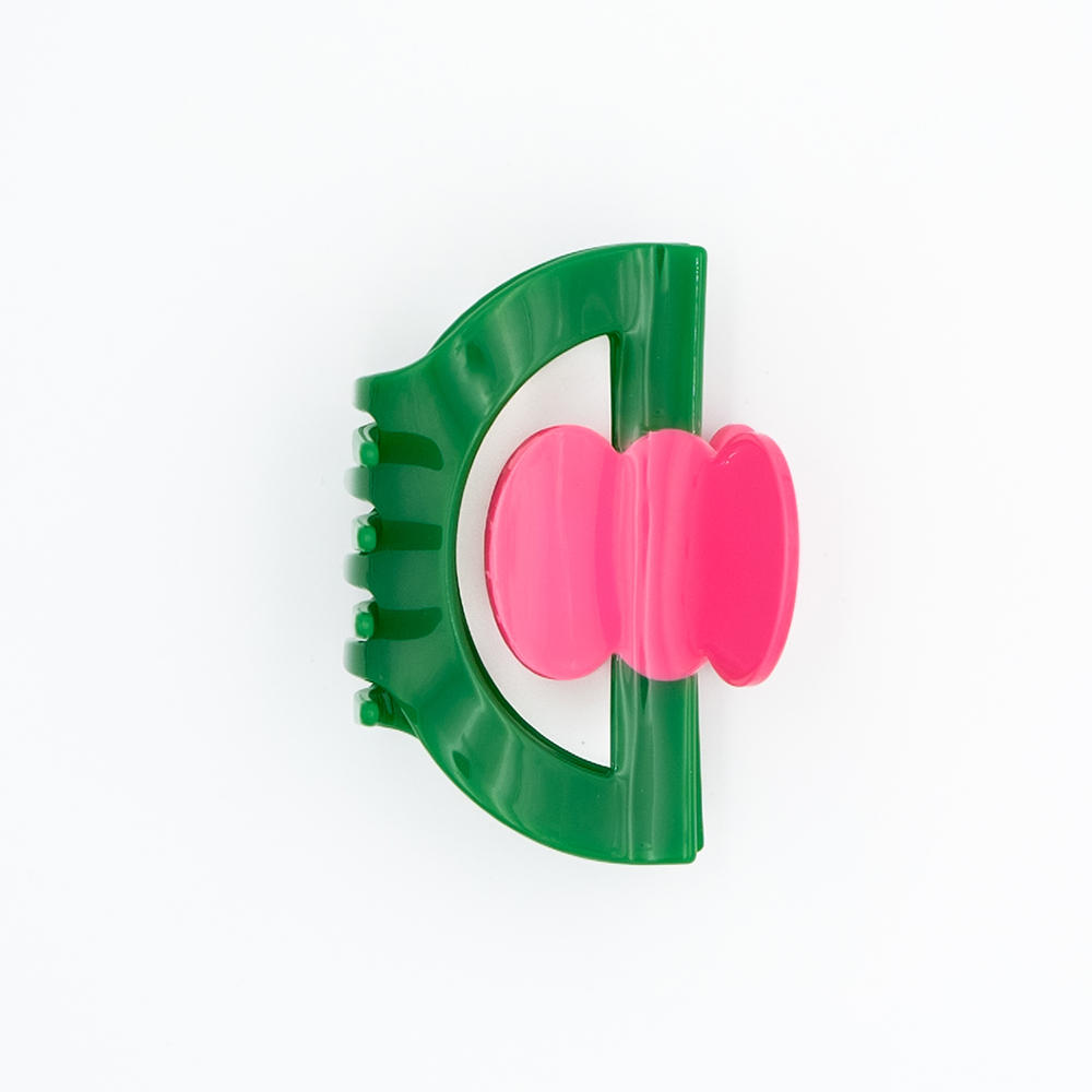 【瓜生太郎】Hair Claw M size_Vivid Pink & Forest Green　ヘアクリップ