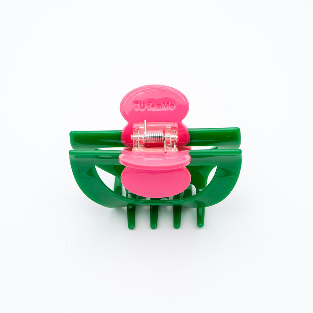 【瓜生太郎】Hair Claw M size_Vivid Pink & Forest Green　ヘアクリップ