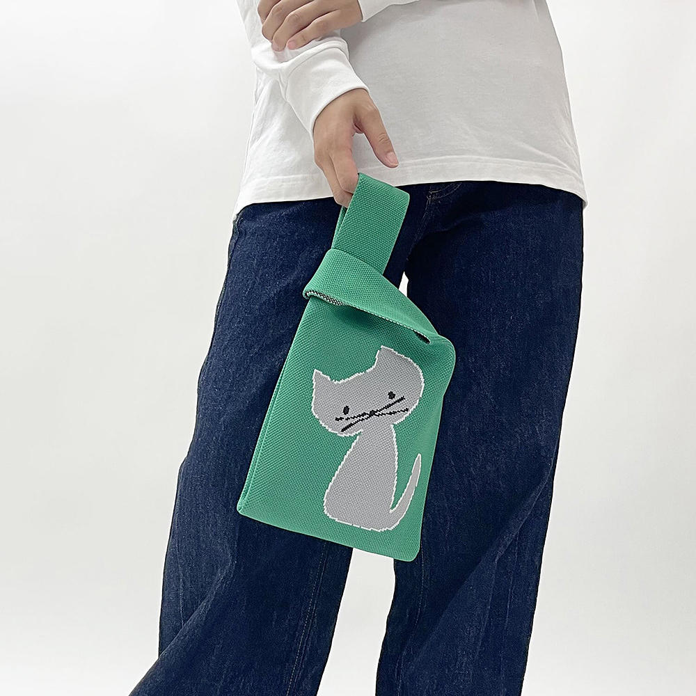 北村人 GREY CAT グレーの猫 ニット ミニマルシェバッグ 【bpbp】