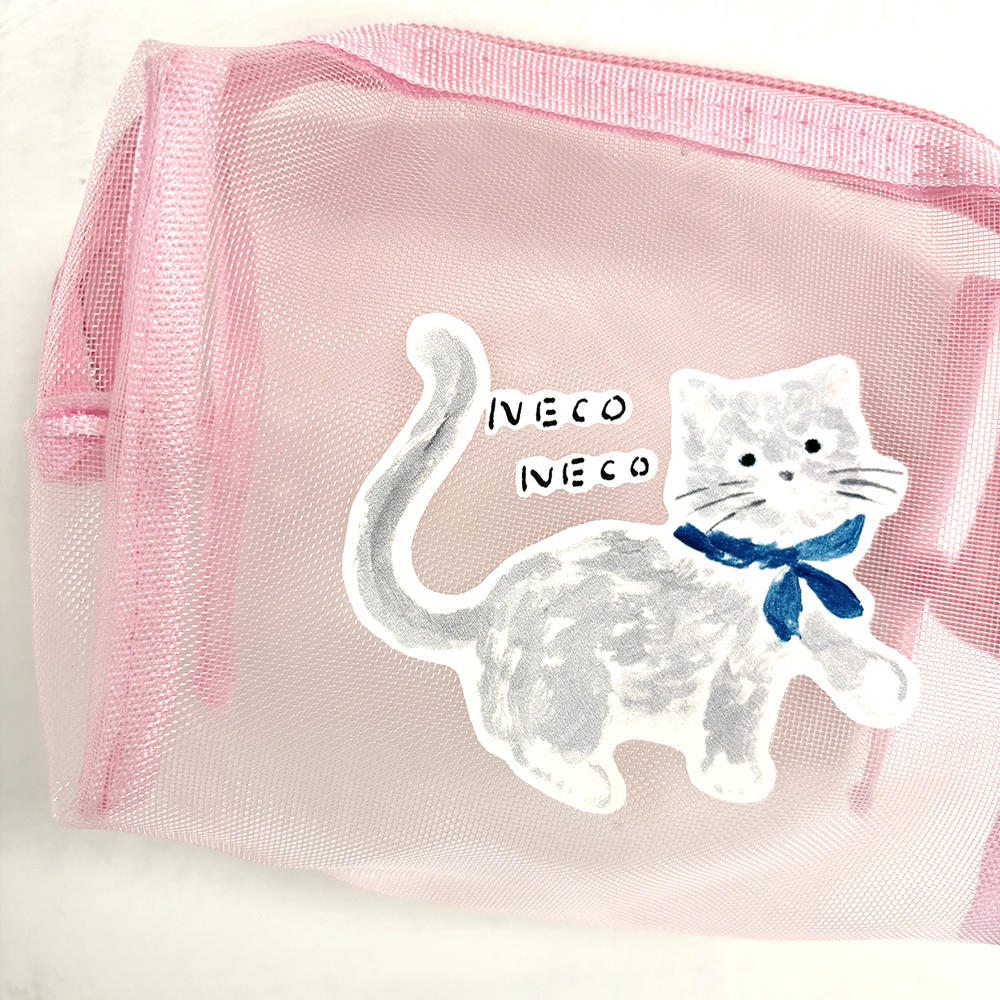 【利光春華】メッシュポーチ猫 (PINK)　