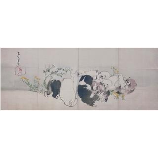 長沢蘆雪「菊花子犬図」　手ぬぐい