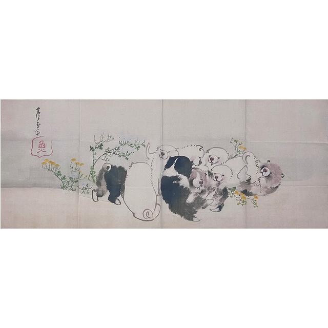 長沢蘆雪「菊花子犬図」　手ぬぐい
