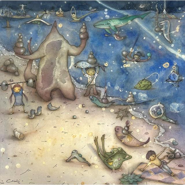 【ご予約受付】【かいじゅうたちの楽園】複製画「レッドキングと夜の海」※納期はご注文から１カ月半～２カ月ほどで発送予定。