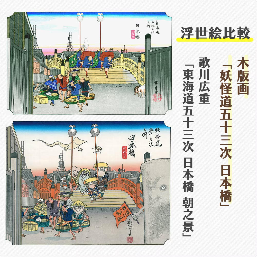 【水木しげる】浮世絵木版画「木版画 妖怪道五十三次 日本橋」