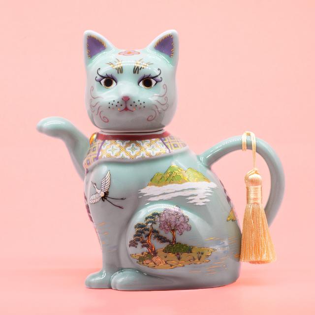 小楽園】 福招き猫ポット -UTOPIAN LUCKY CAT TEA POT- 空色 小楽園