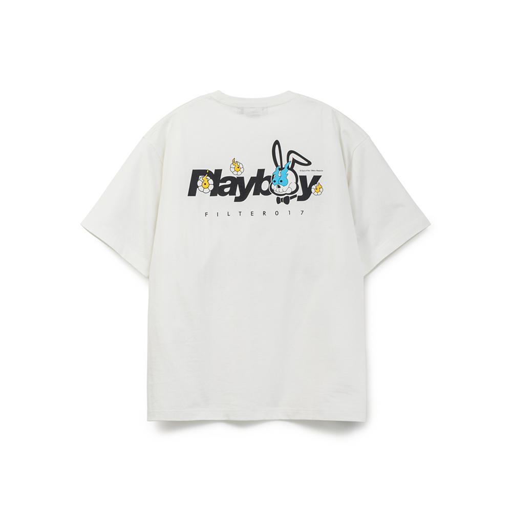 Playboy スカルラビットグラフィックTシャツ-ホワイト